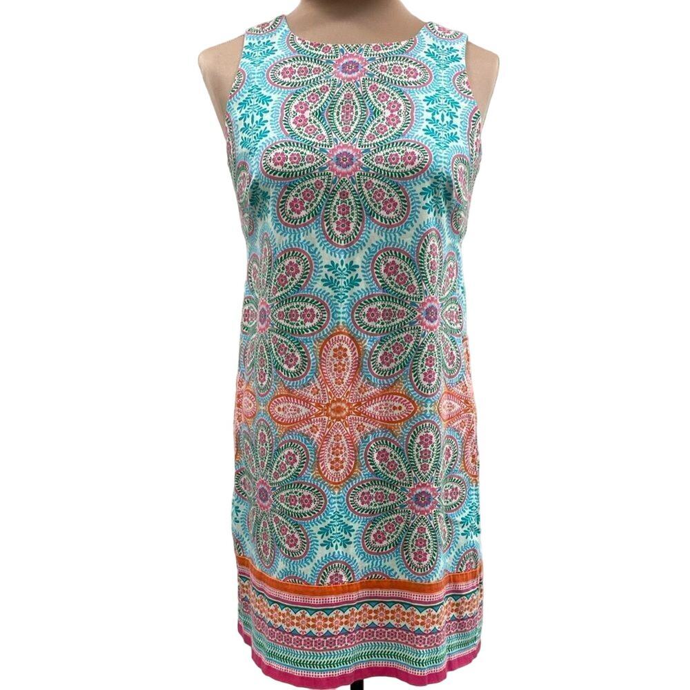 London Times blue medallion print sleeveless sheath‎ mini dress